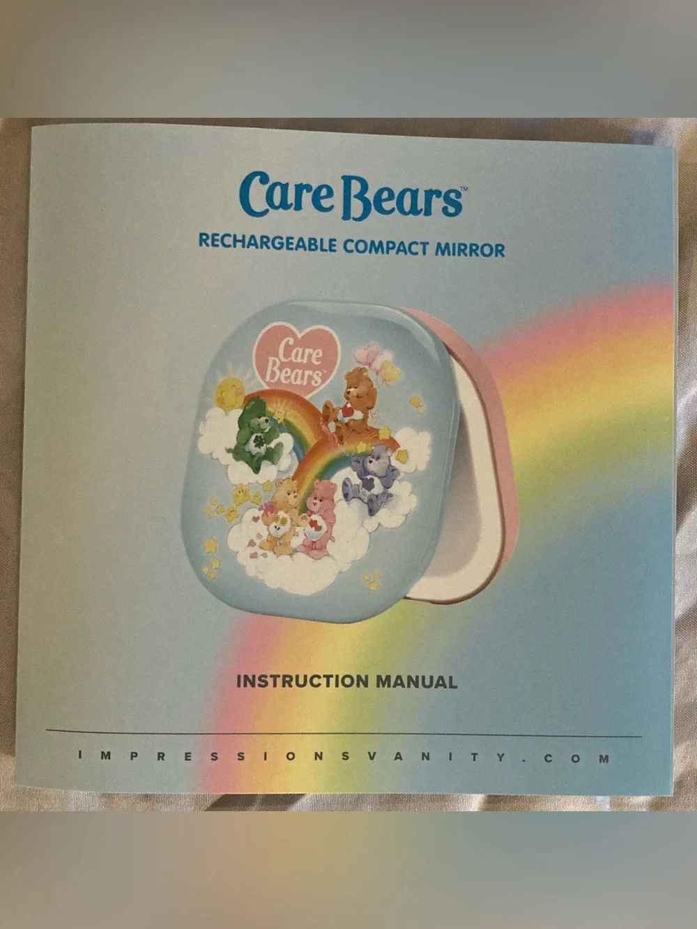 Care Bears Pastel Blue Rechargeable Compact Mirror with Rainbows